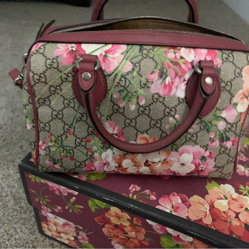 Gucci Pink Floral Canvas Satchel